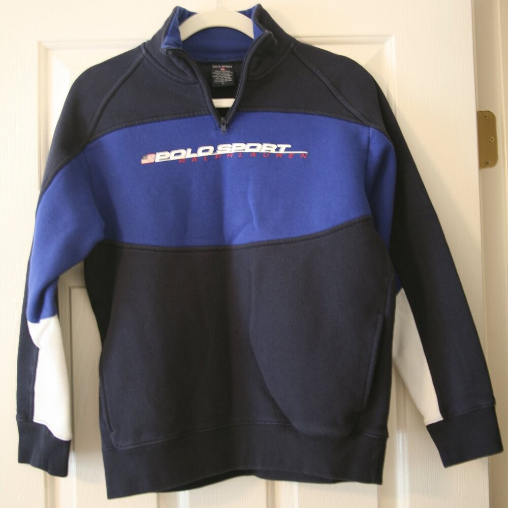 Polo Sport Boy's Quarter Zip Pullover Sweatshirt, Size Large, Blue